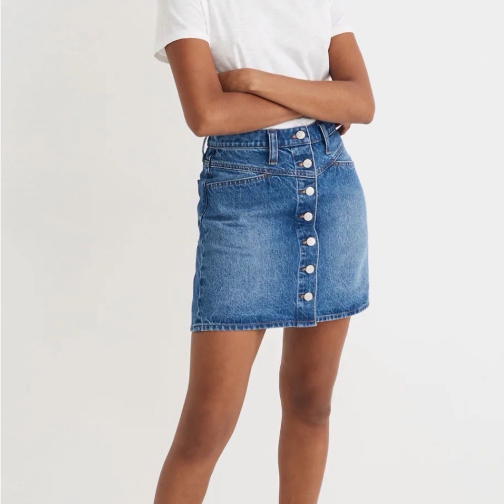 Madewell Denim Button Front A Line Mini Skirt Medium Wash Womens Size 28